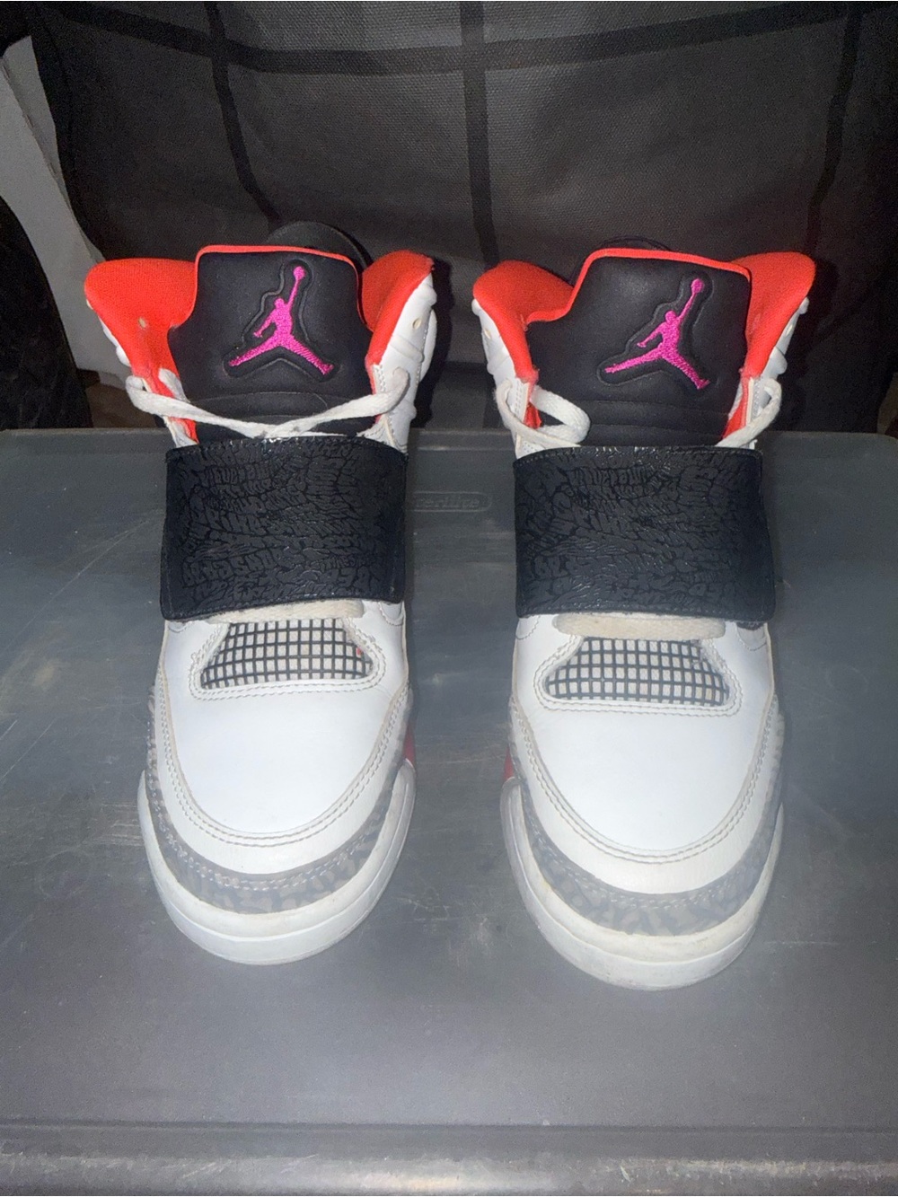 Jordan Kids' White Black Pink and Orange Strap Basketball Sneakers